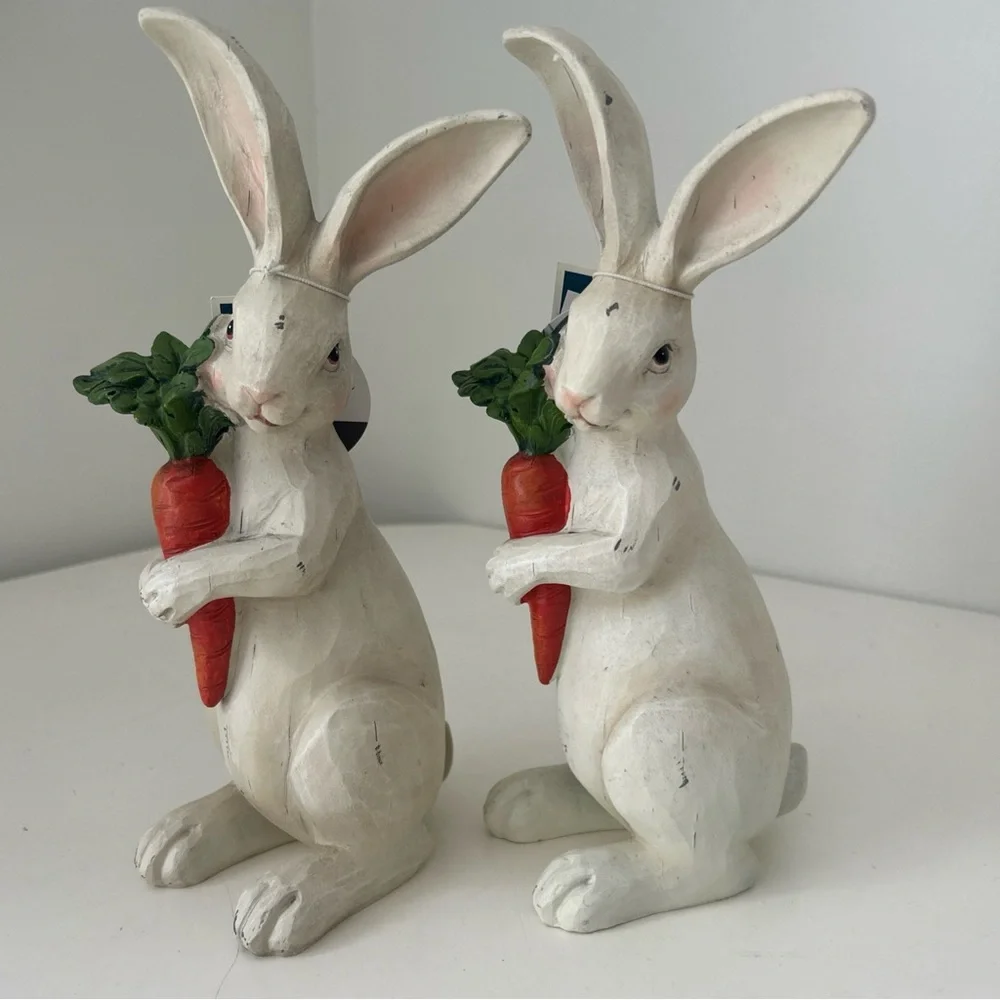 White Bunny Figurines with Carrots by Martha Stewart Set of 2 - Picture 1 of 9